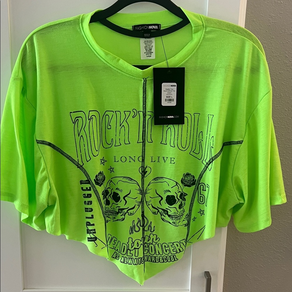 Fashion Nova Neon Green Graphic Crop Top